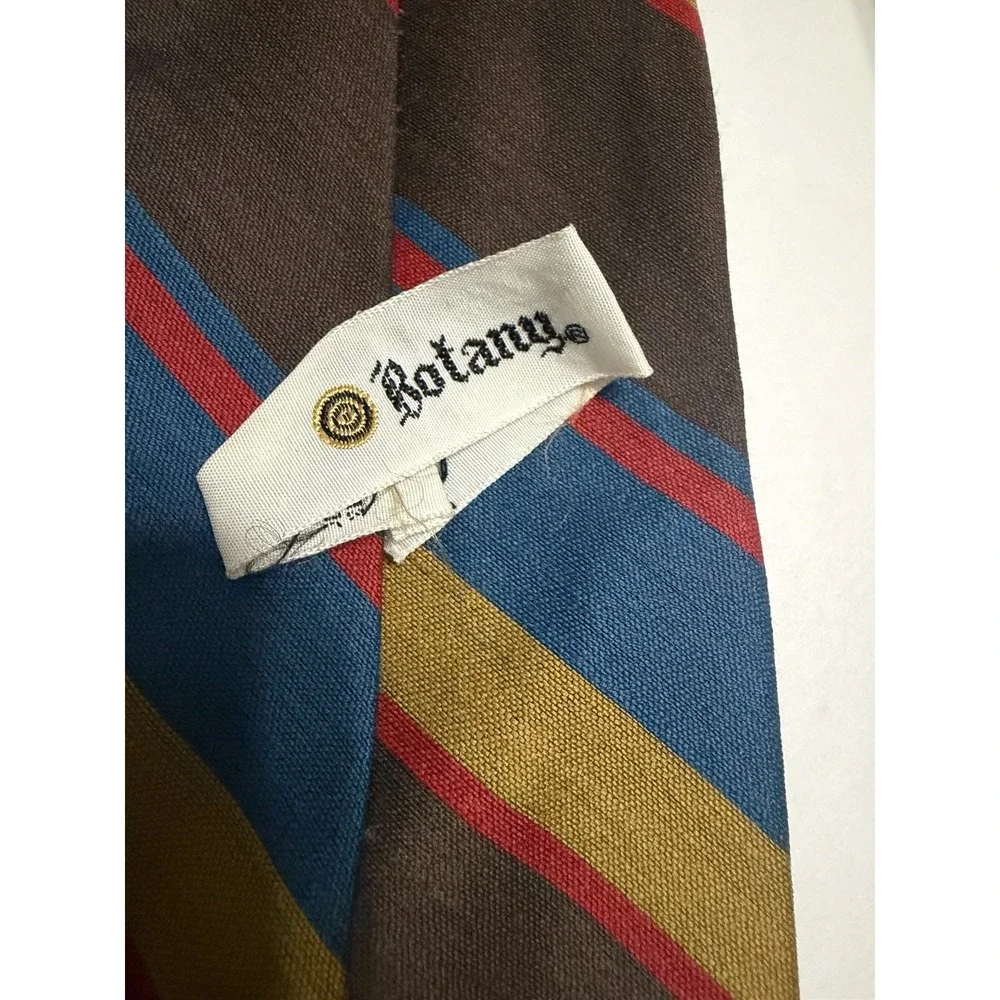 Botany Vintage Mens Tie Brown Blue Gold Red Striped Regimental Silk Blend 53x3.5